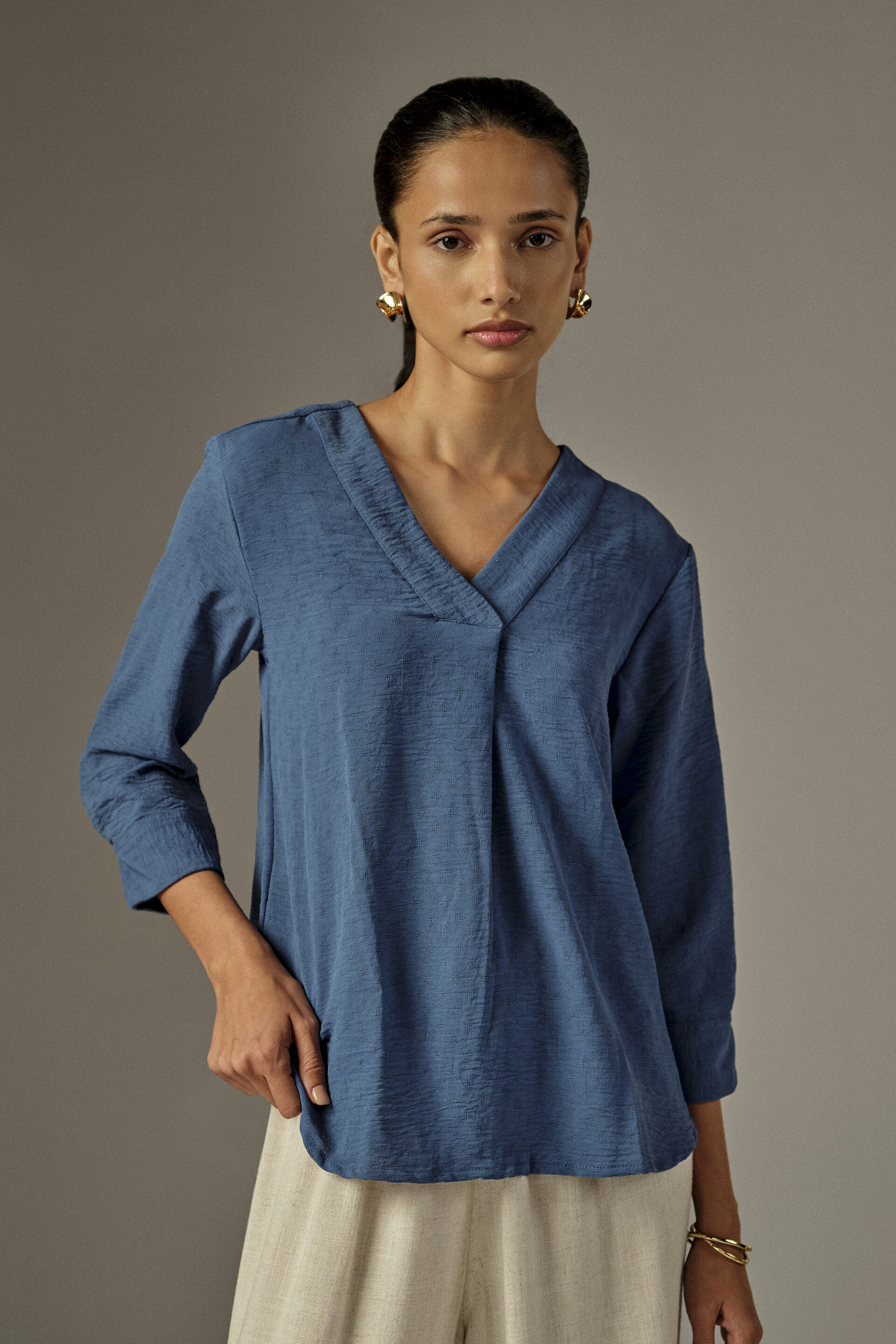Solid Voluminous Sleeves Top in Blue